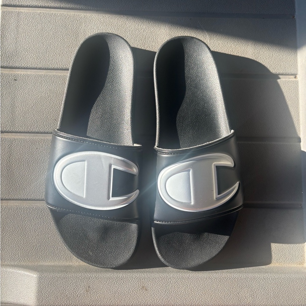 Champion Black and Silver Slide Sandals